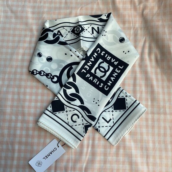 CHANEL Black And White Silk Scarf - Picture 1 of 4